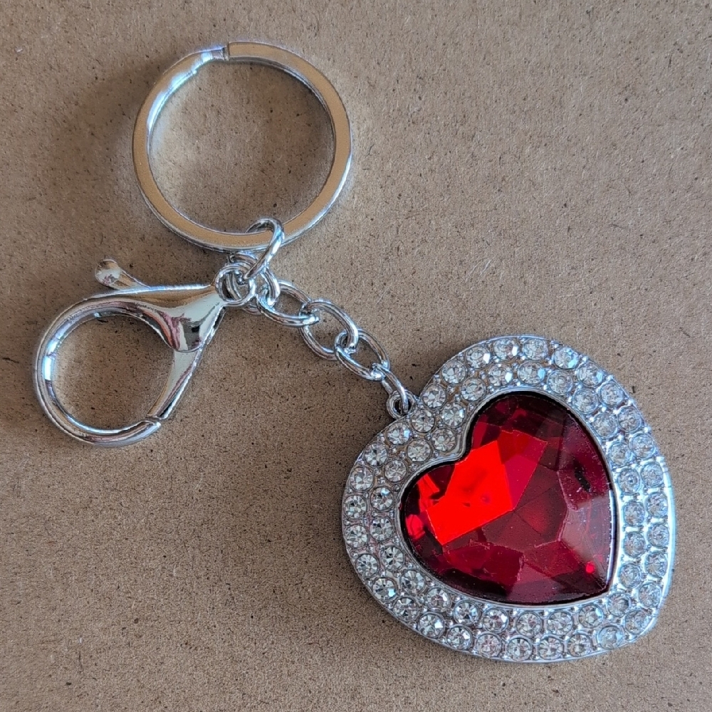 Silver Sparkling Heart Keychain Bag Charm